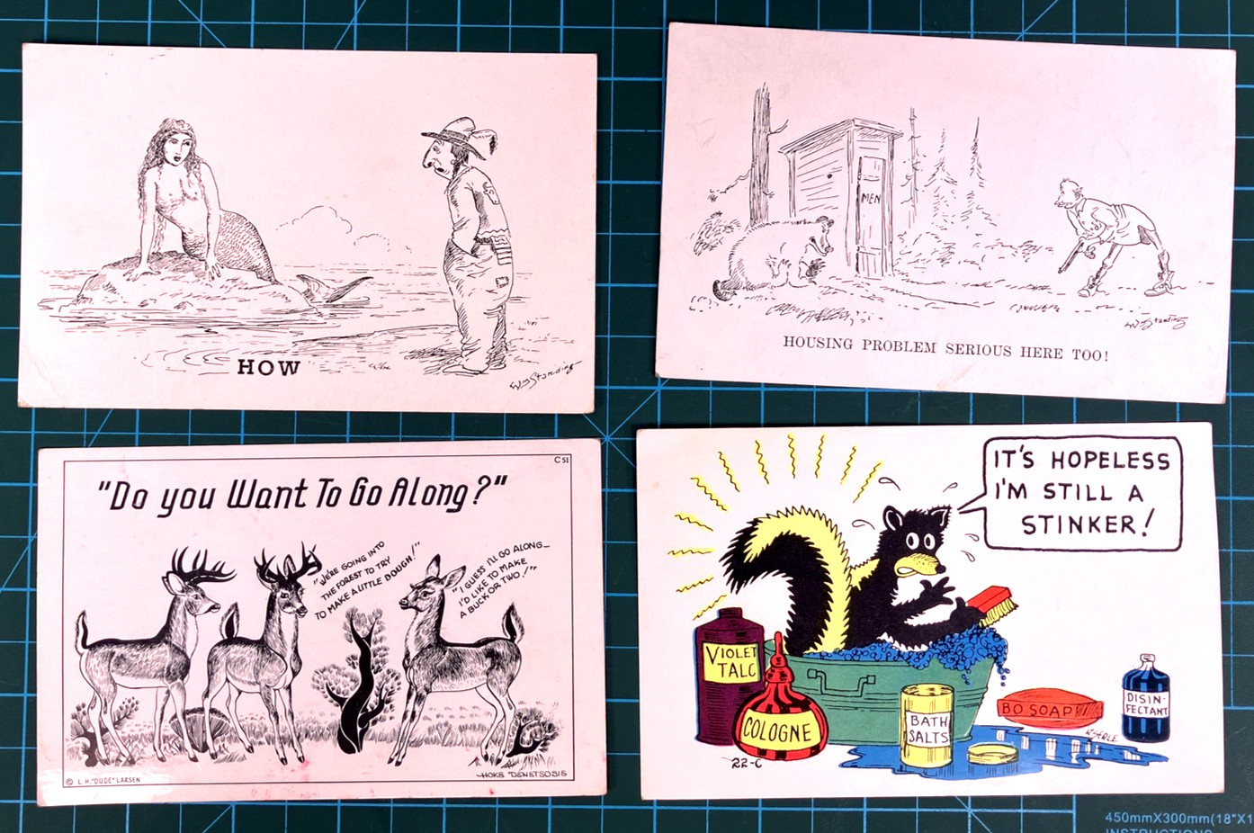 Vintage Comic Postcard Lot of 4 Syd Sprunger Dude Larsen Buzza-Cardozo USA Deer