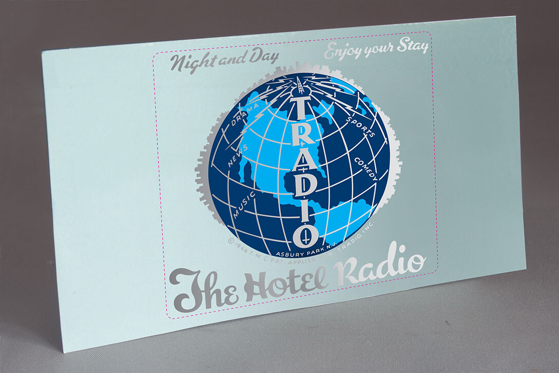 PRECUT TRADIO HOTEL RADIO COIN OPERATED TUBE RADIO WATER SLIDE DECAL BLUE