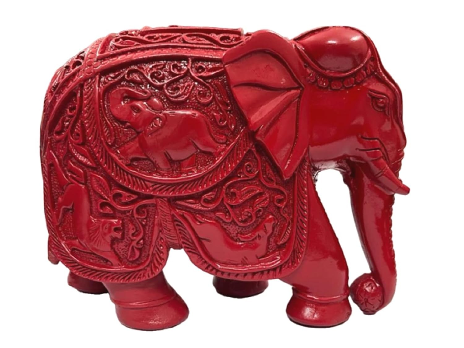 Feng Shui Red Elephant Showpiece | Polyresin Vastu Decor for Wealth & Luck 19 cm