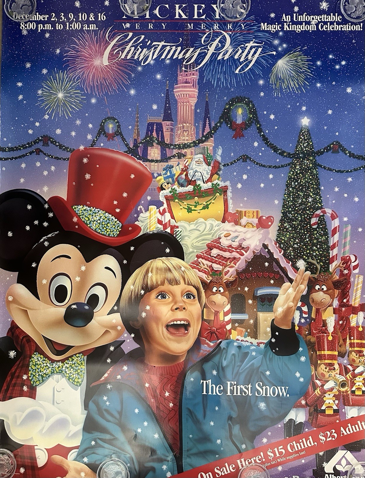 1994 Walt Disney World Mickey Very Merry Christmas Albertsons 56x42 Display HUGE