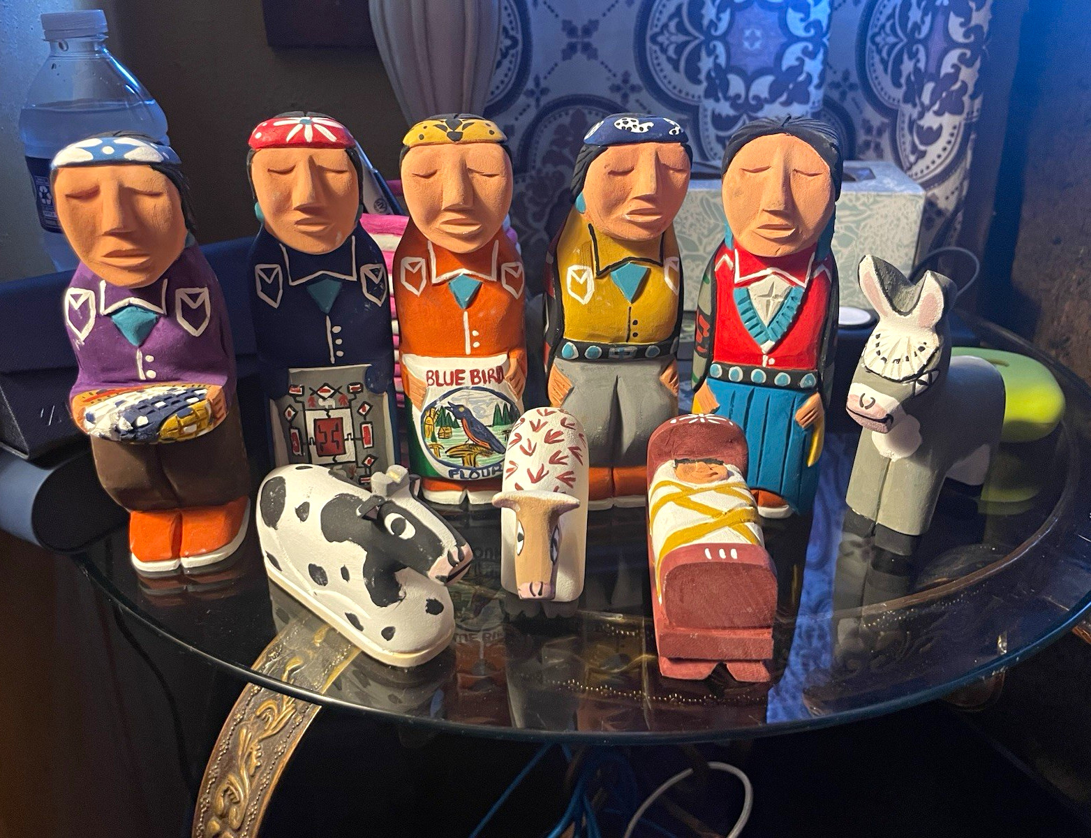 Title: Rare, Authentic Hand-Carved Navajo (Diné) Wood Nativity Set by Harry Bena