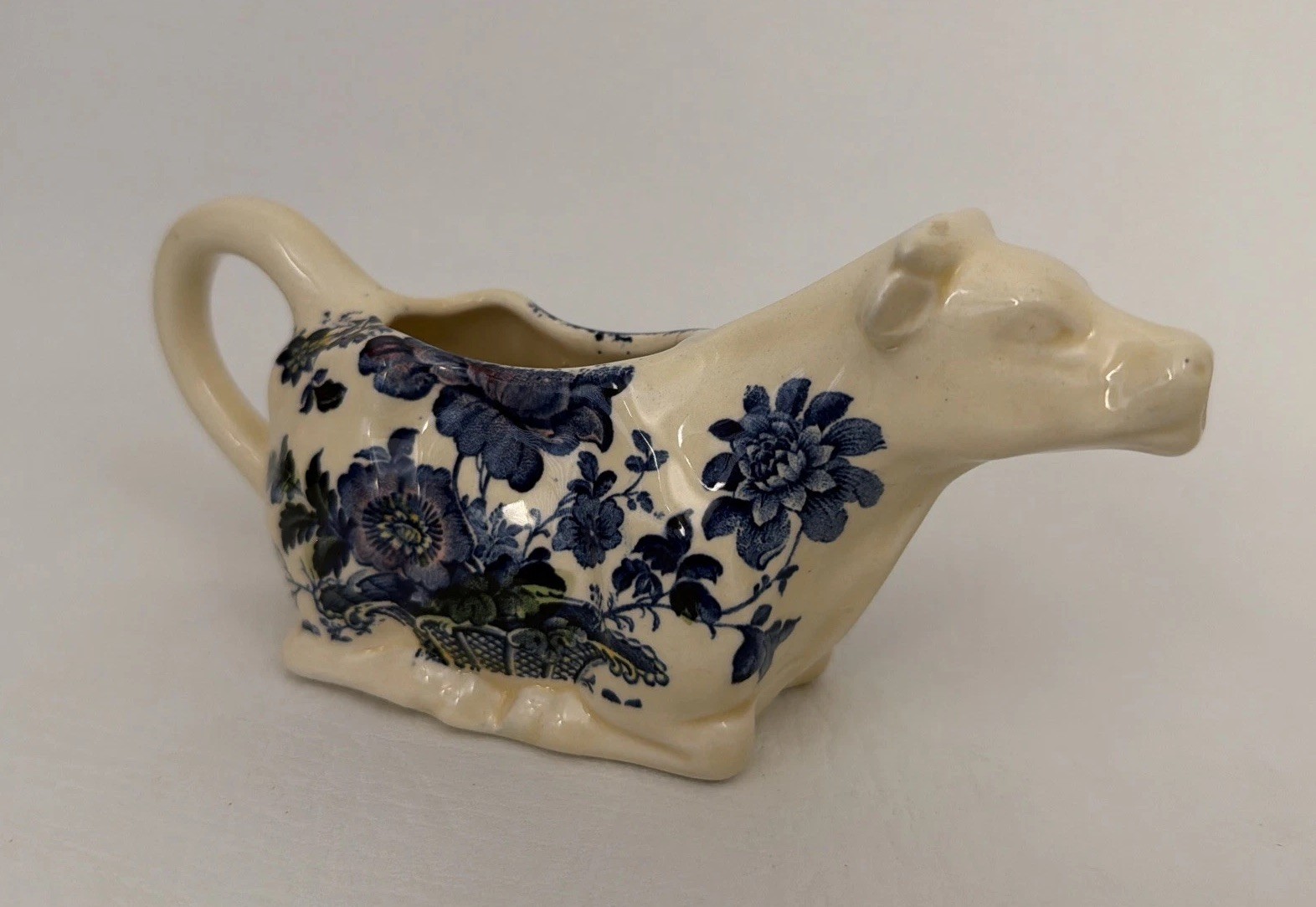 Vintage Royal Crownford Charlotte Blue Floral Cow Creamer Ironstone England