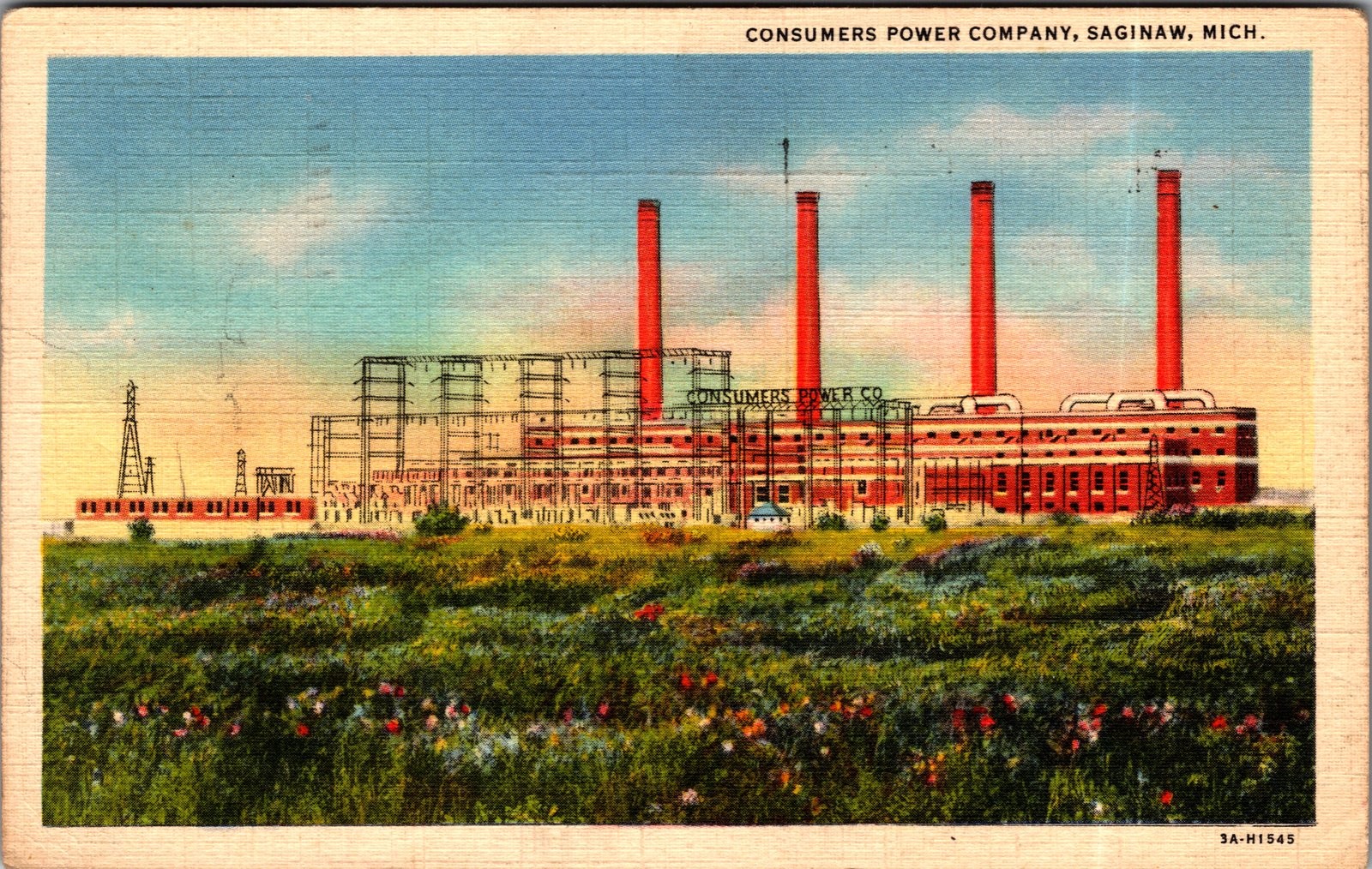 1942 Consumers Power Company Plant Saginaw Michigan Industrial Postcard