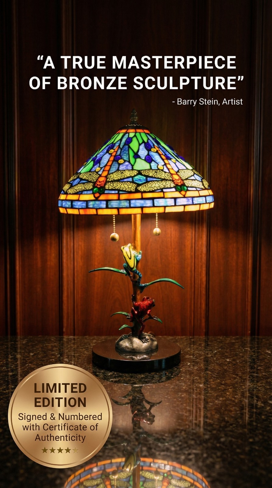 Bronze Frog Lamp: Signed Limited Edition Barry Stein Sculpture