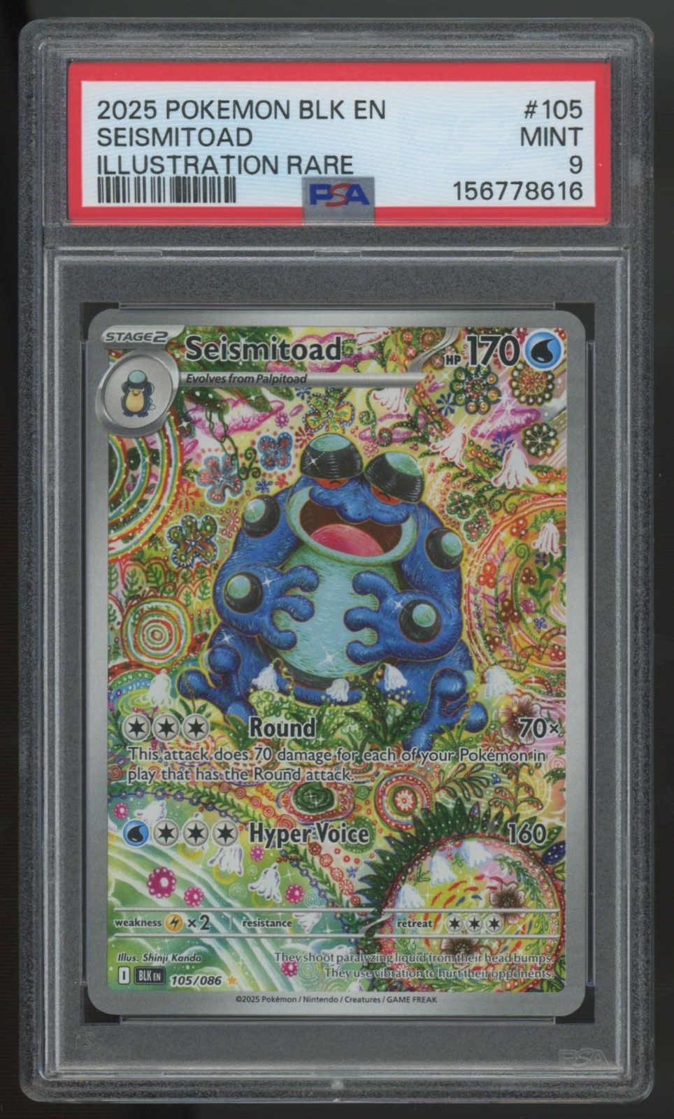 2025 Pokemon Seismitoad Black Bolt Illustration Rare #105 PSA 9