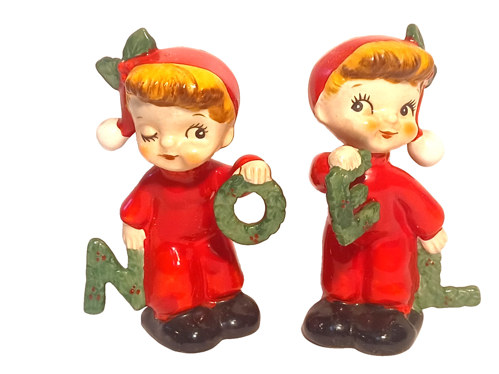 Vintage NAPCO 1956 NOEL Pixie Kids Ceramic Salt & Pepper Shakers Japan