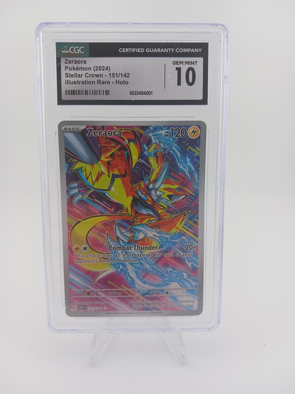 CGC Gem MINT 10 Zeraora Pokémon (2024) Stellar Crown - 151/142 Illustration Rare