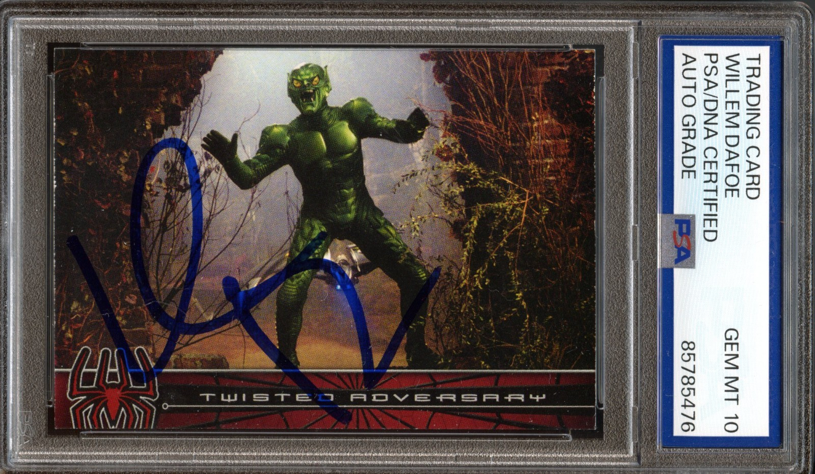 WILLEM DAFOE SIGNED 2002 TOPPS MARVEL SPIDER-MAN #76 GREEN GOBLIN PSA AUTO 10