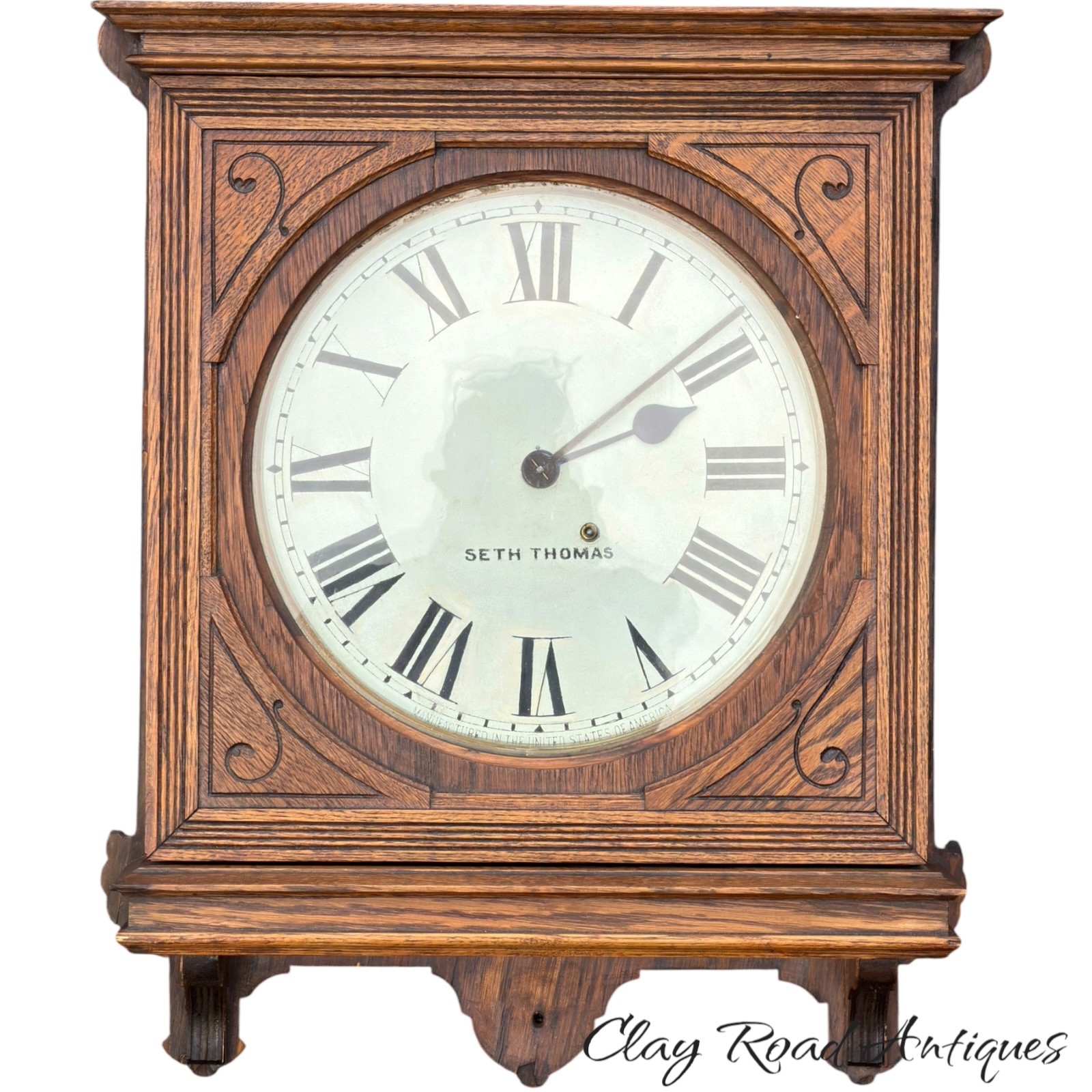 antique  SETH THOMAS OFFICE # 5 8 DAY WALL clock oak 1905 working school piece