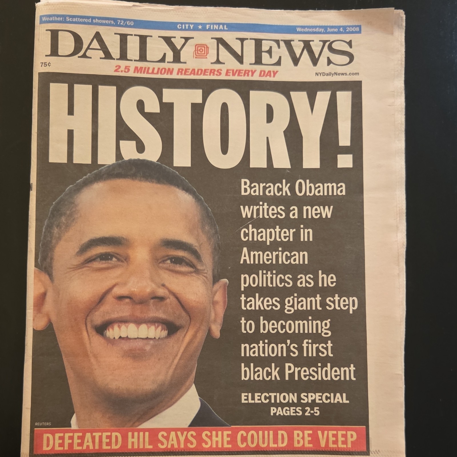 Daily News June 4, 2008 Barack Obama Election Special Newspaper Collectible