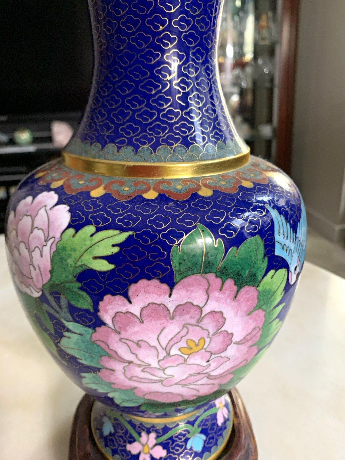 12” Antique Chinese Cloisonne Enameled Vase