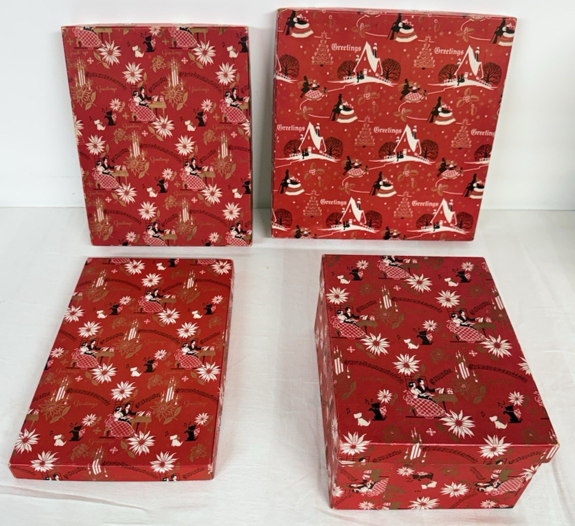 4 VINTAGE Hudson's Department Store CHRISTMAS GIFT BOXES empty Detroit Art Deco