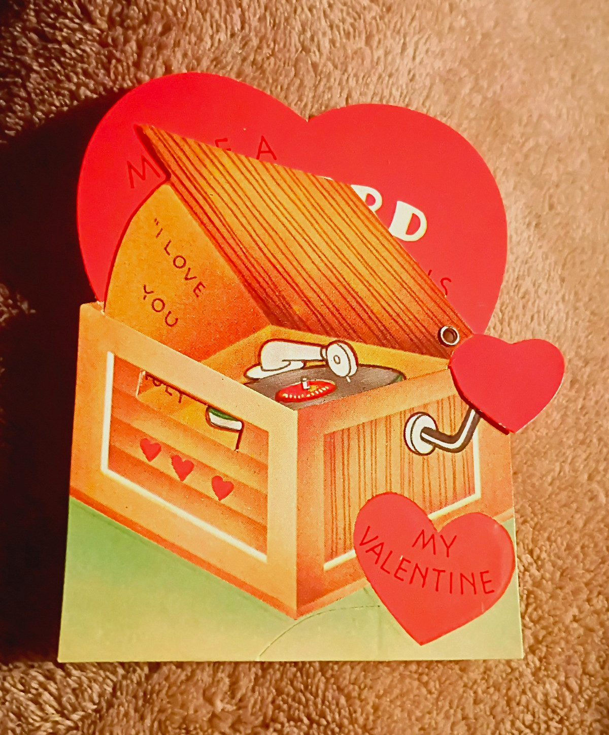 Make a Record of This My Valentine Vintage Valentine\'s Day Card Mechanical