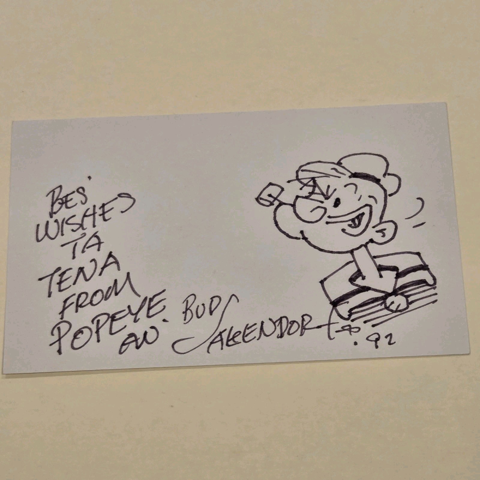 Bud Sagendorf Hand Drawn Sketch Signed Cartoonist Autograph Auto Popeye Comic