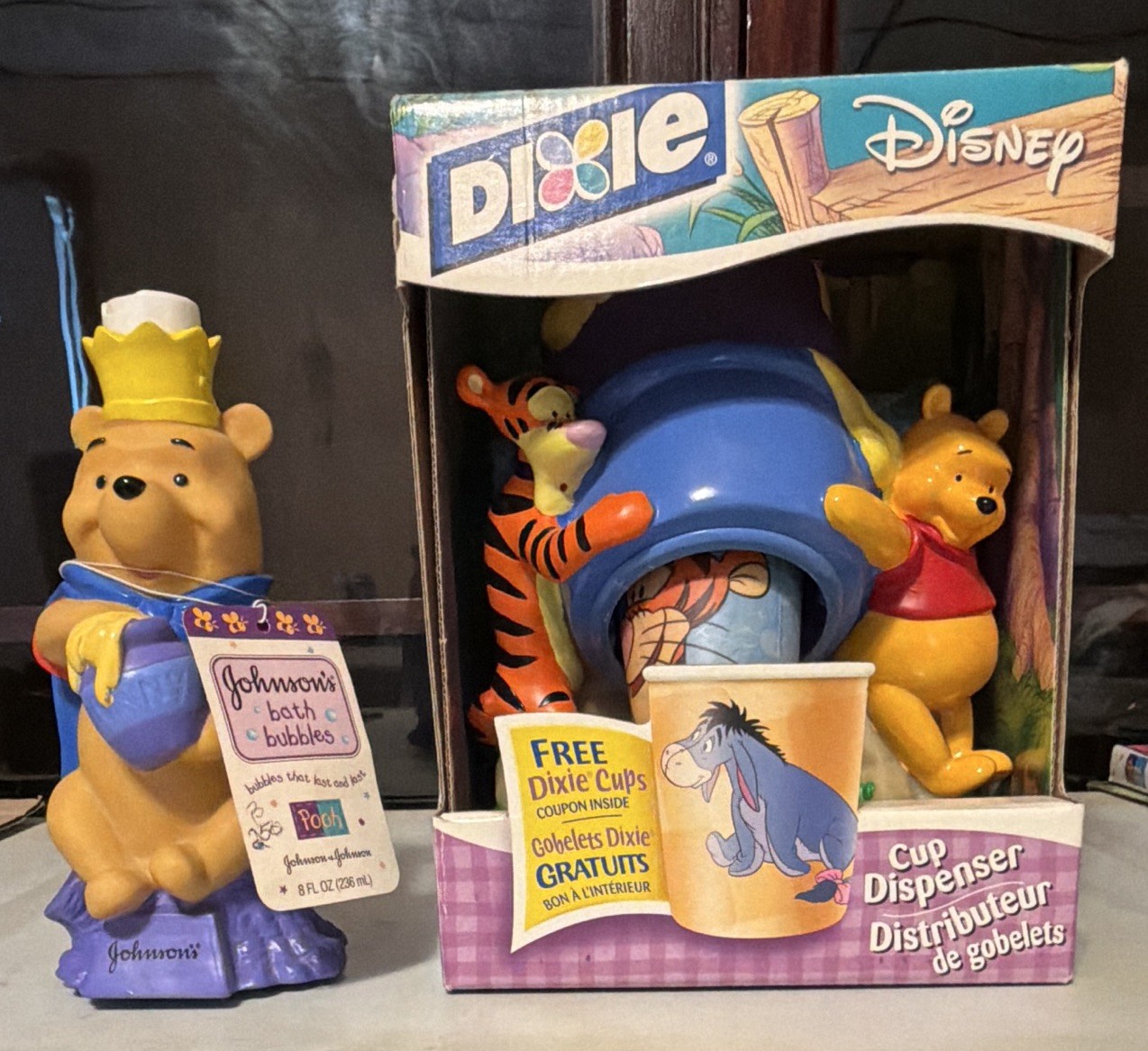 Disney Winnie the Pooh Dixie Cup Dispenser w/ Tigger & Eeyore & Johnsons bubbles