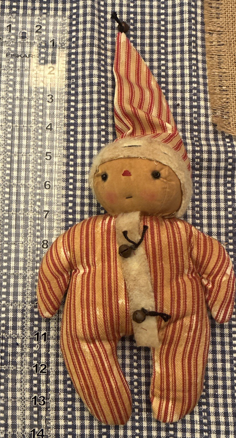 Vintage Primitive RicktyRackRaggedys Tea Dyed Sant Baby Christmas Decoration 13”