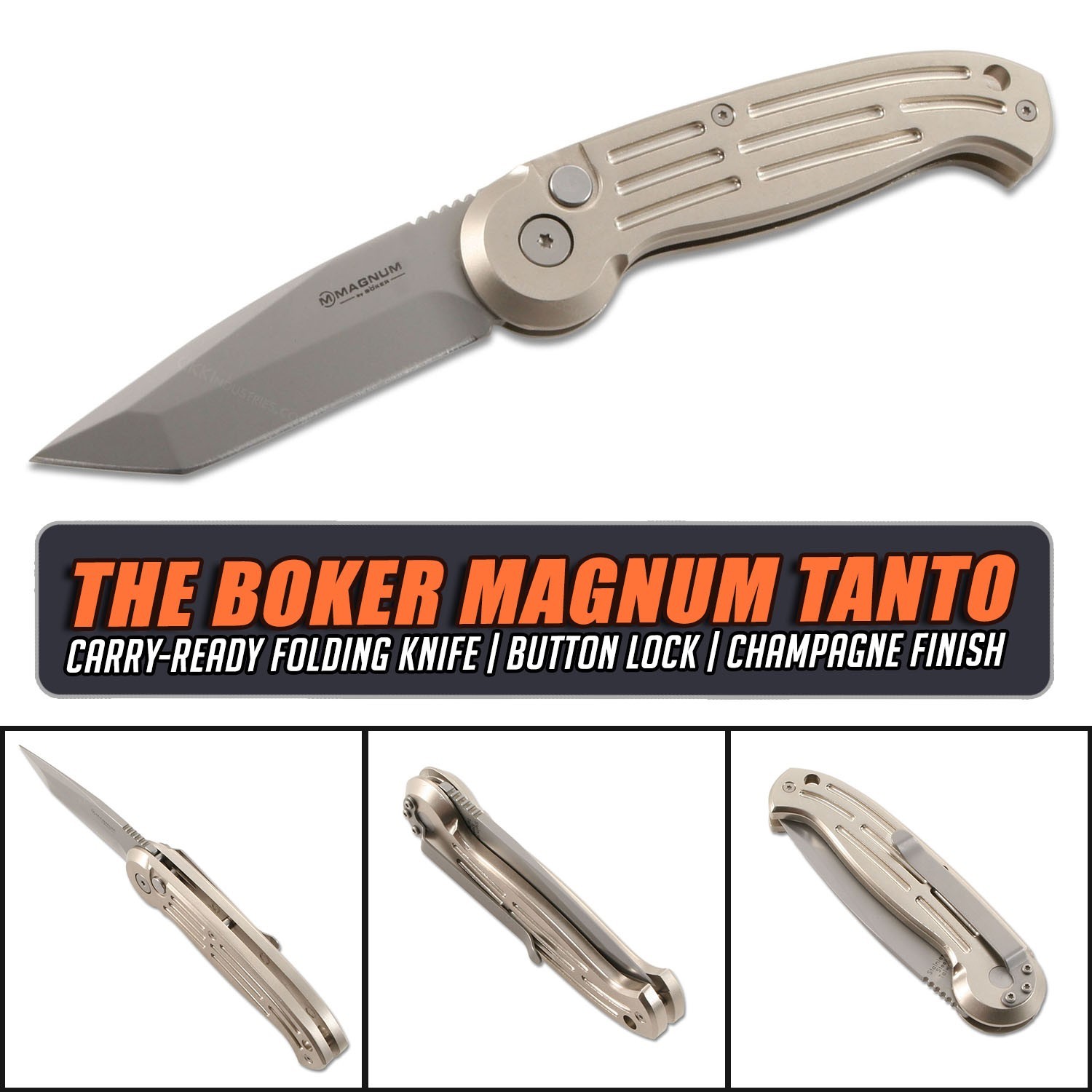 Boker - Magnum - Tanto/Plain - Champagne Finish - (Button Lock)