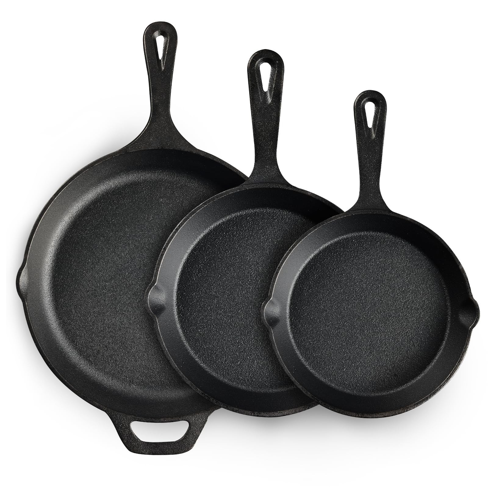 3-Piece Cast Iron Skillet Set - Pre-Seasoned Frying Pans 6