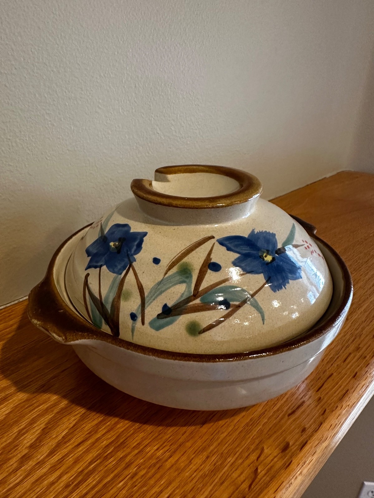 Vintage Japanese Donabe Clay Pot – Hand-Painted Earthenware Hot Pot with Vented