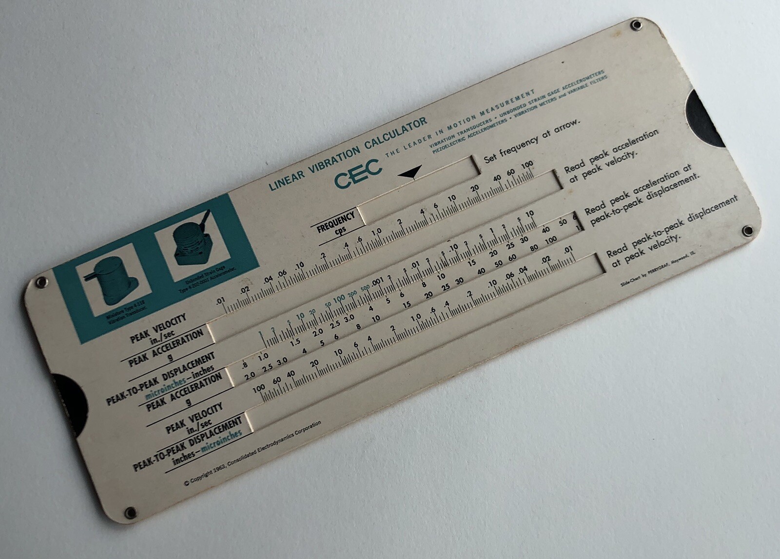 Vintage CEC Piezoelectric Accelerometer System Vibration Calculator Slide Rule 