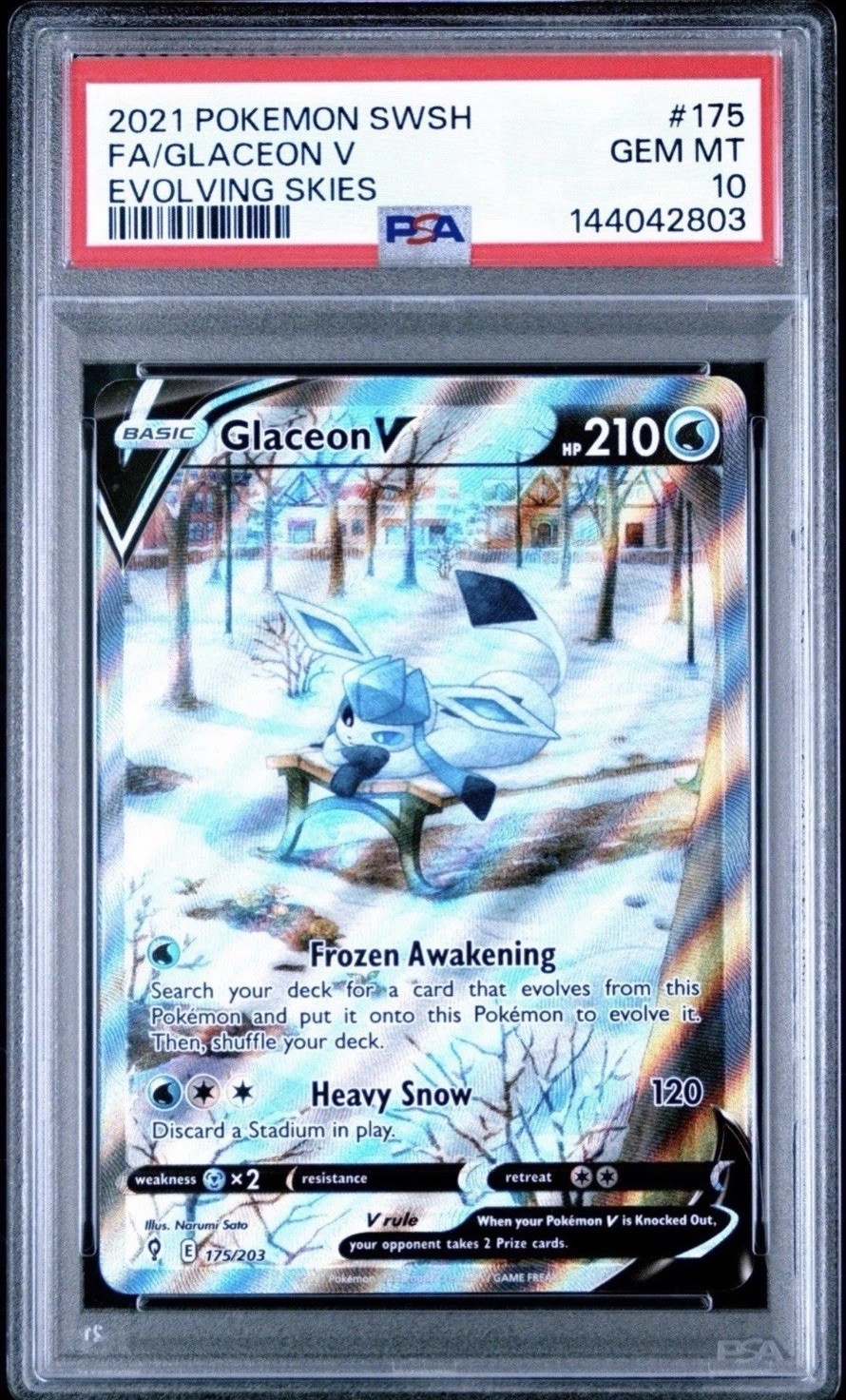 Glaceon V Evolving Skies 175/203 SWSH PSA GM 10 Hot Pack