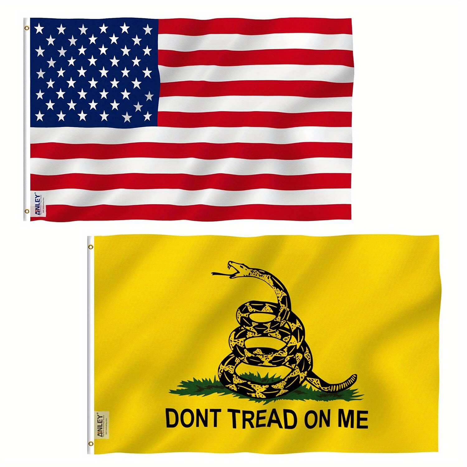 Anley 2 Pcs Fly Breeze 3x5 Foot American US Flag and Don't Tread On Me Flag