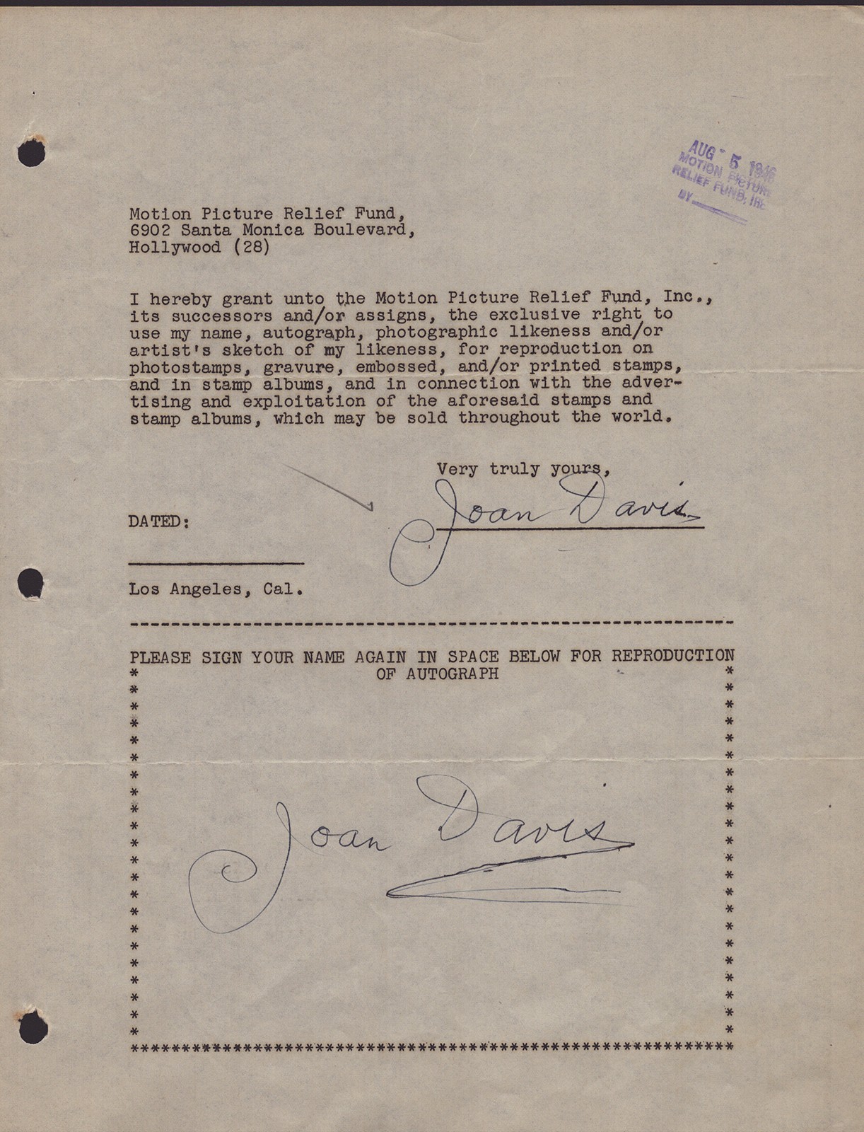 JOAN DAVIS - DOCUMENT DOUBLE SIGNED 08/05/1946
