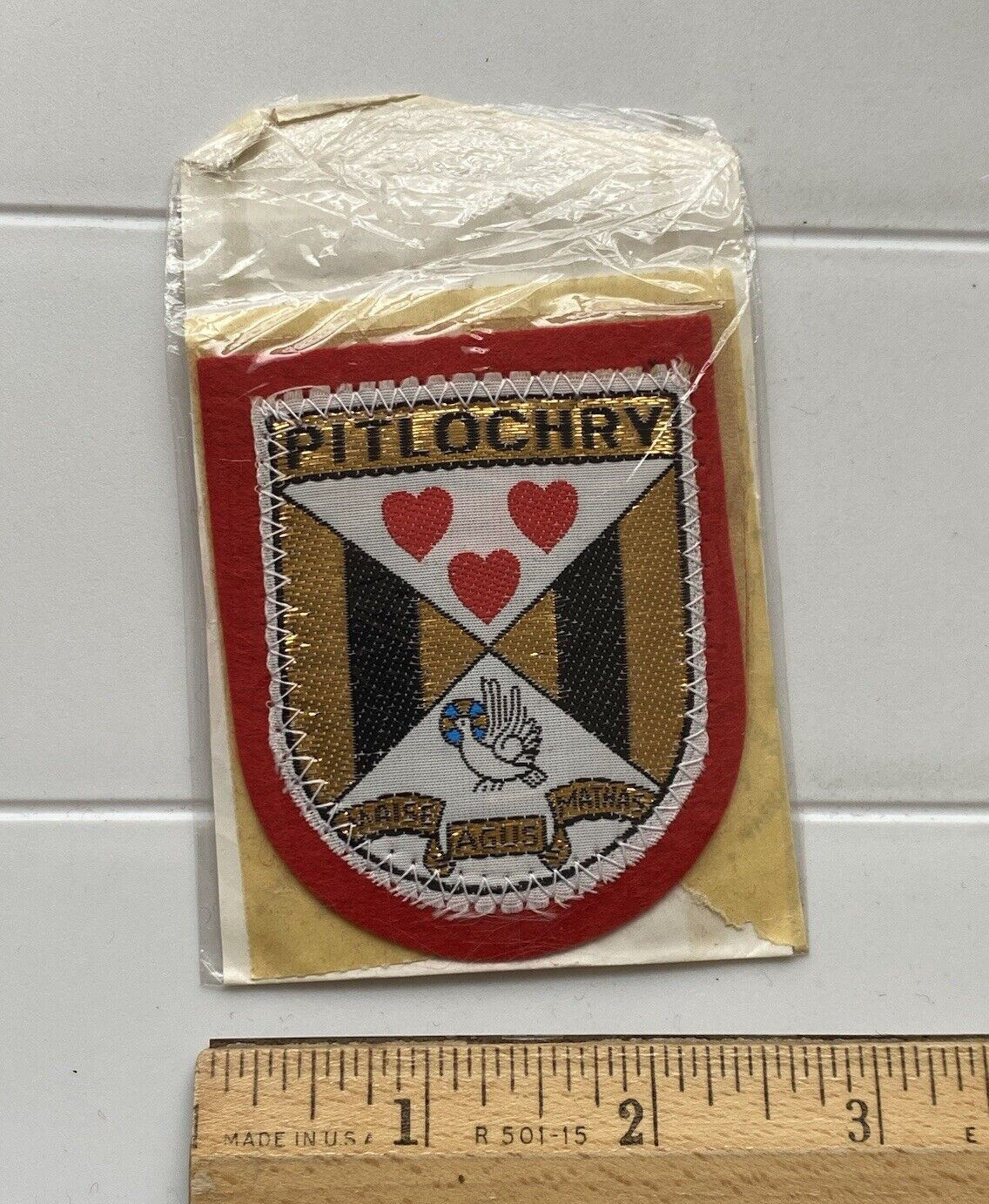 Pitlochry Scotland Coat of Arms Crest Scottish Souvenir Woven Red Fat Patch