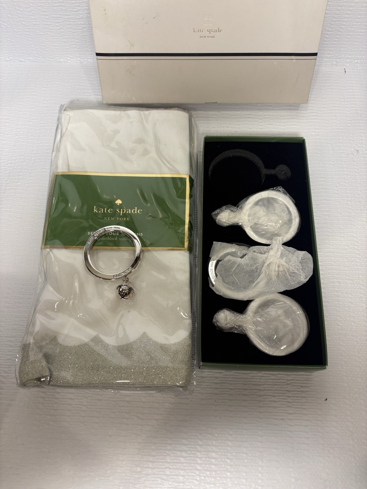 NWT Kate Spade Colorblok Scallop Napkins & Lenox Donner Road Ring Set of 4