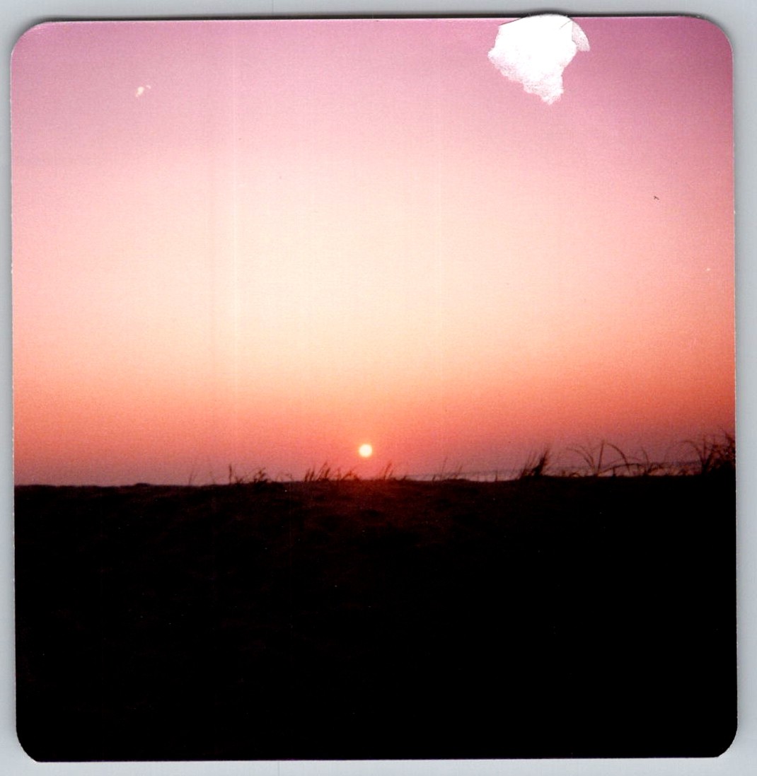 Vtg Color Snapshot Sunset Over Sand Dunes Beach Grass Pink Sky Silhouette 1970s