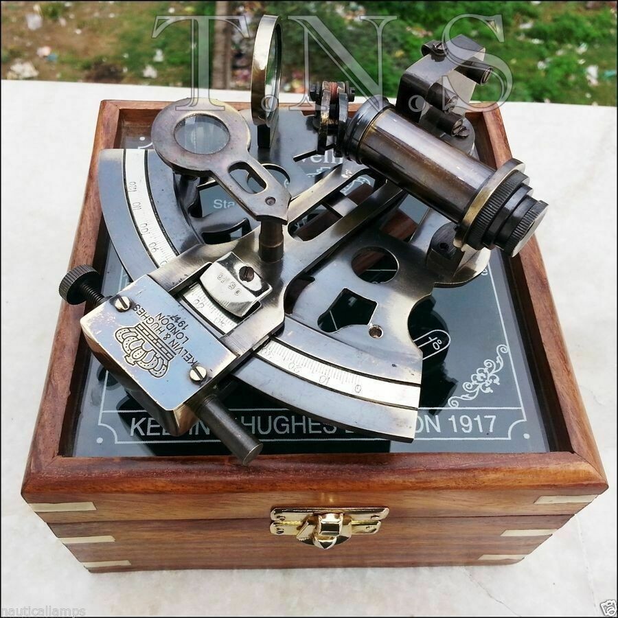 Marine Vintage Box Antique Sextant Nautical Brass Astrolabe Working Original