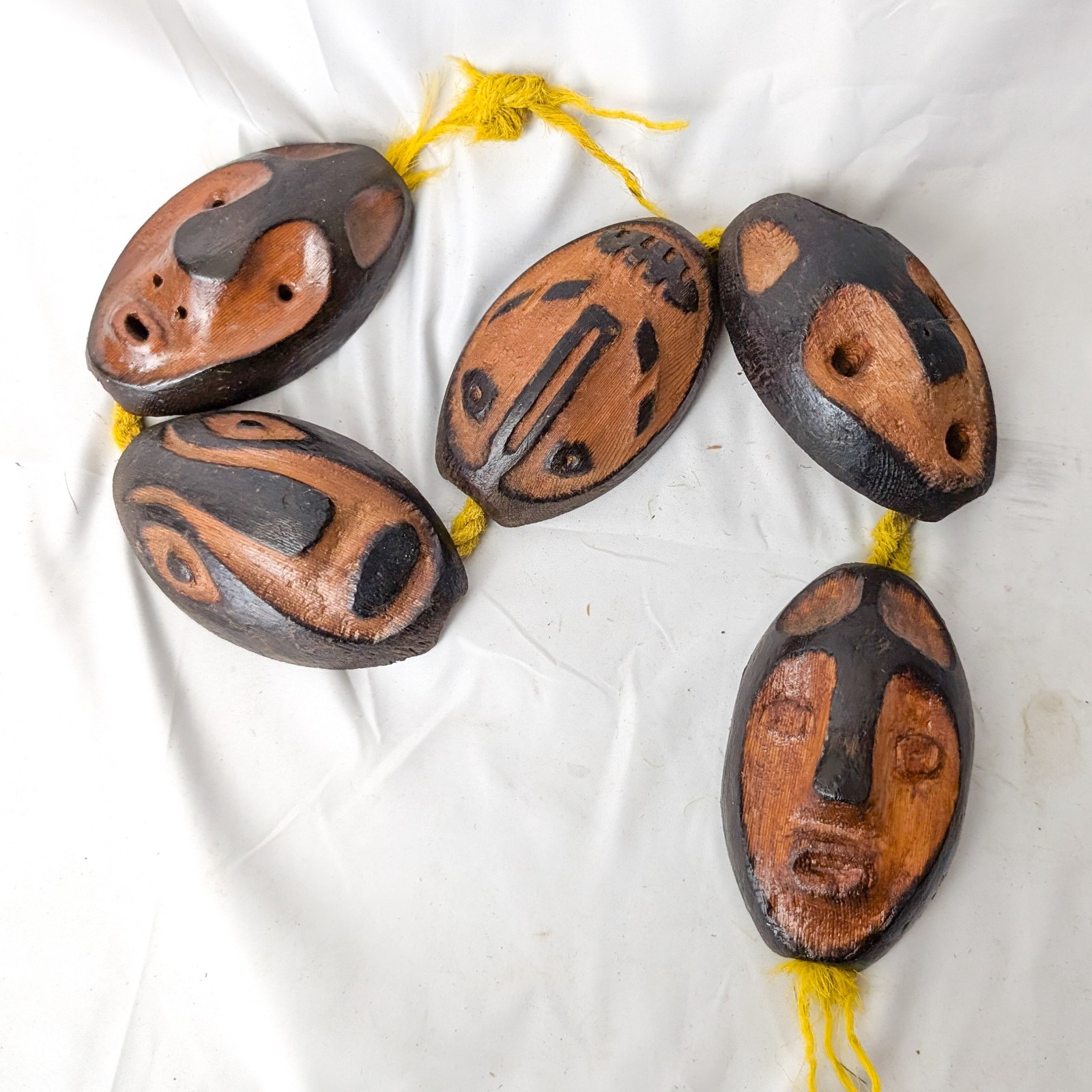 Vtg NW Coast Hand Carved Cedar Fishing Net Float Wood Mask Art 1st Nation Signed