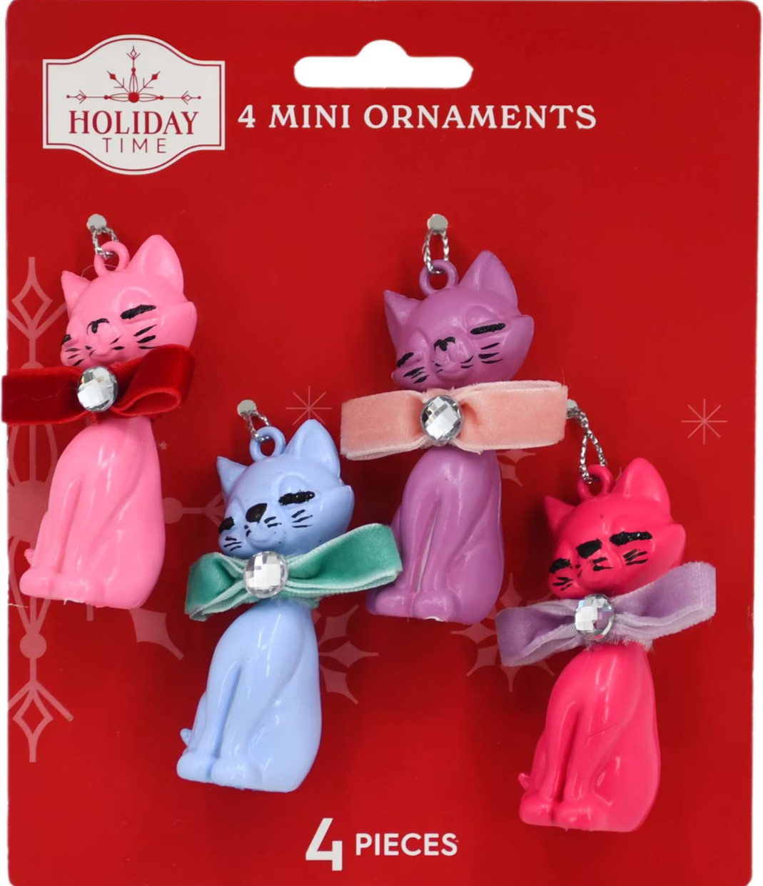 4-Count Multicolor Cat Mini Christmas Ornaments, 2.5
