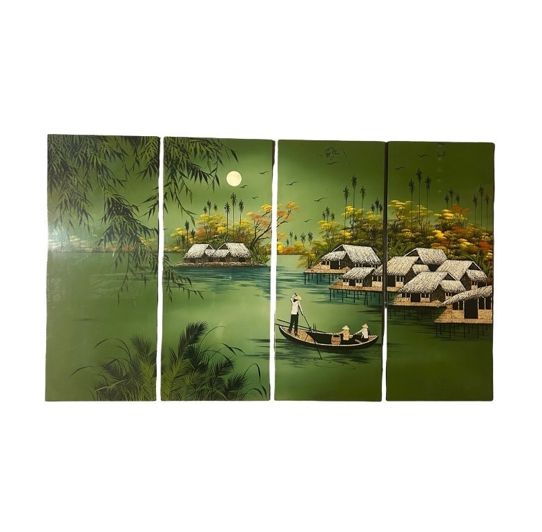 4 Vietnamese Lacquer wall hanging art panels 19