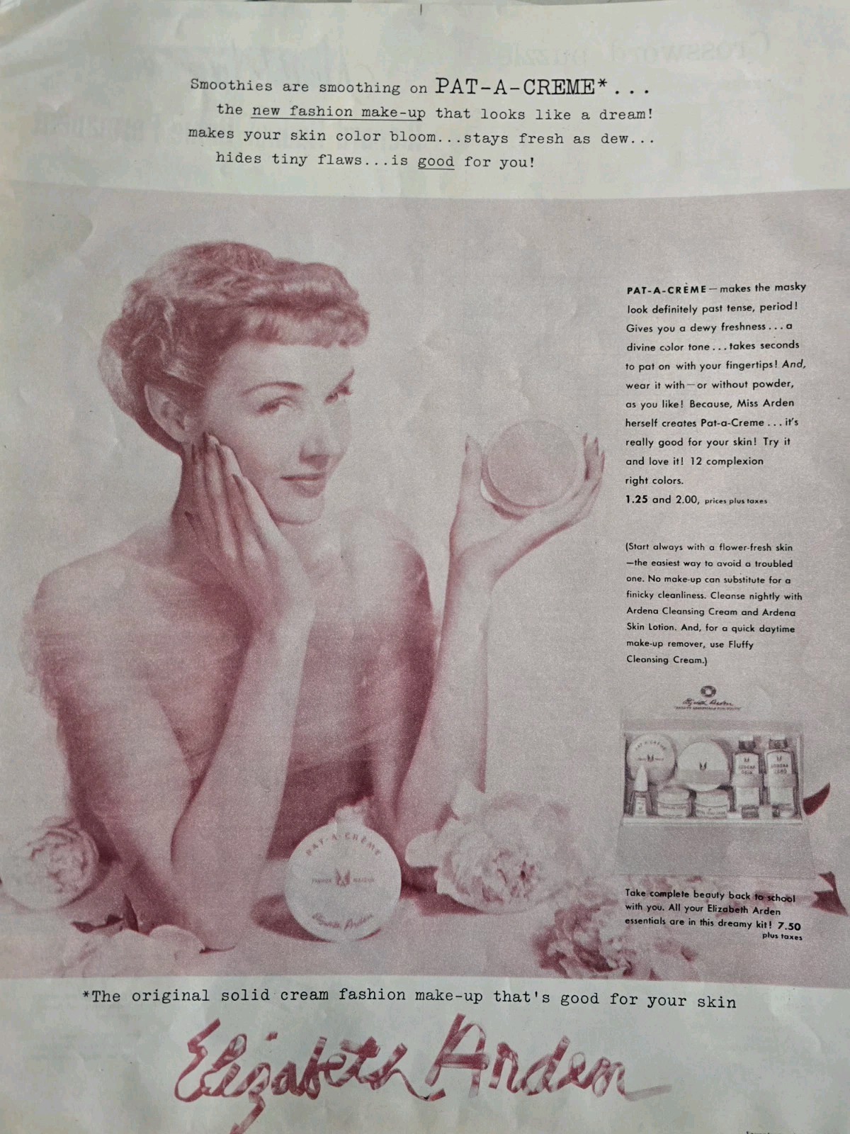 1948 Women\'s Elizabeth Arden Pat A Creme cosmetic good for skin vintage Ad
