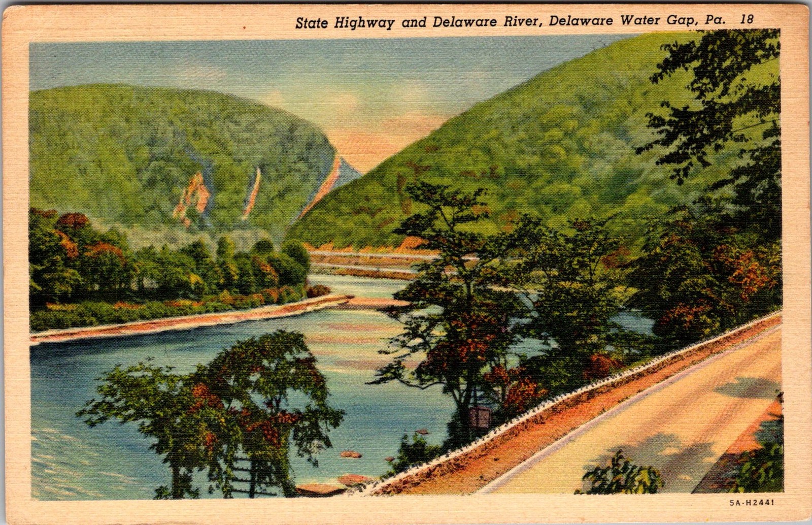 State Highway Delaware River Delaware Water Gap PA 1940 Vtg Postcard 5PA10-027