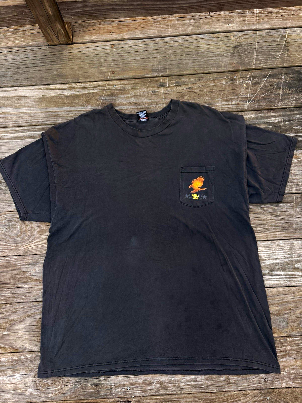 Vintage 2000s Harley Davidson T Shirt 3XL Faded Black Eagle Pocket Tee Y2K