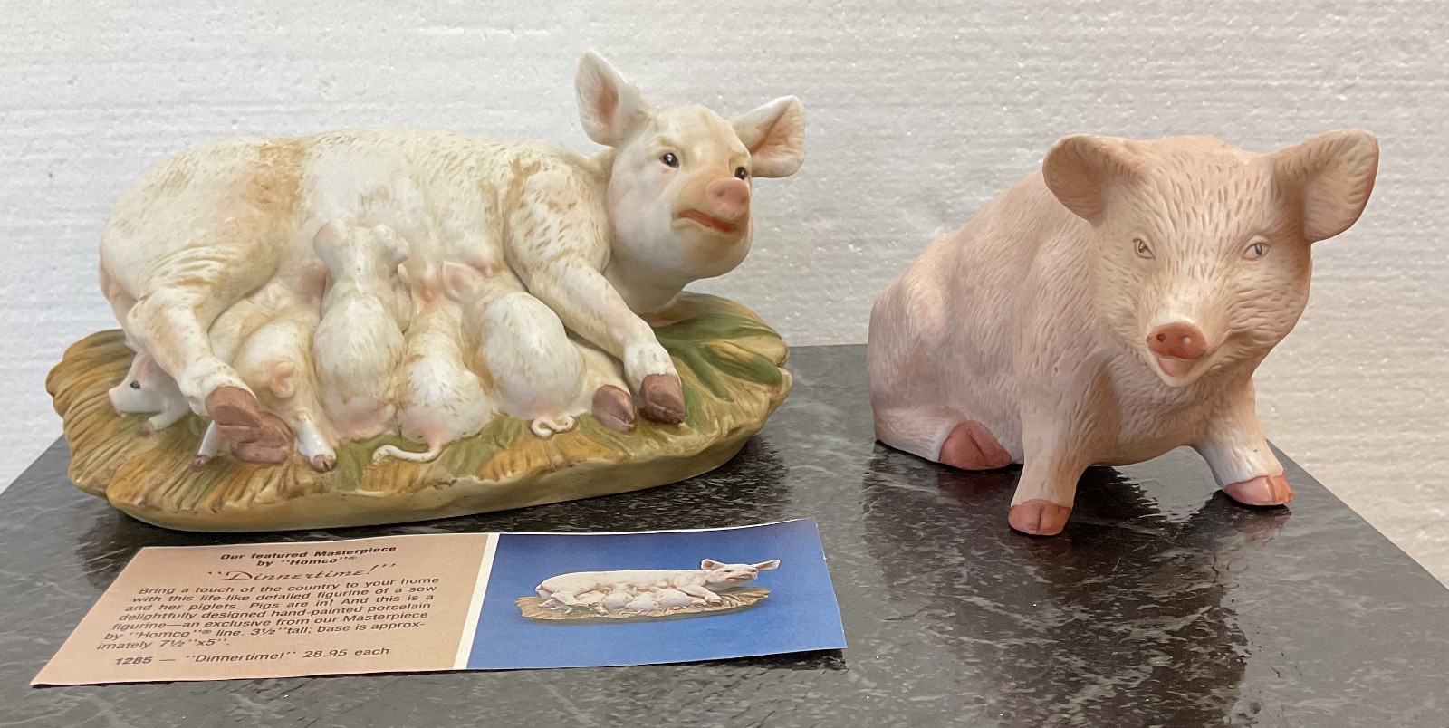 Vintage HOMCO Masterpiece Pig Piglets & Pink Bisque Porcelain Pig Figurines Lot