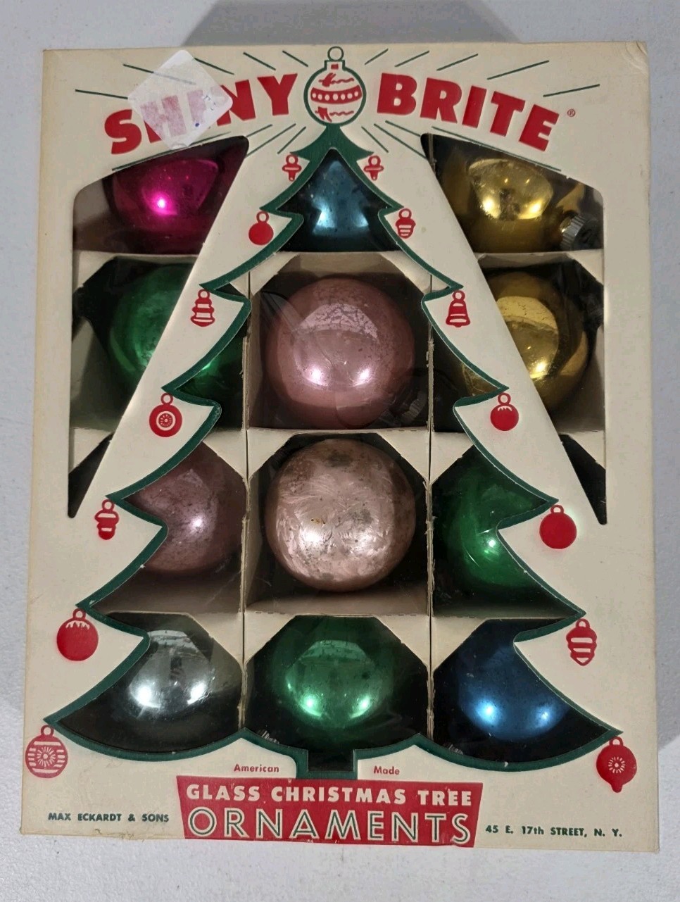 VTG Shiny Brite Glass Christmas Ornaments 12pc Original Box USA