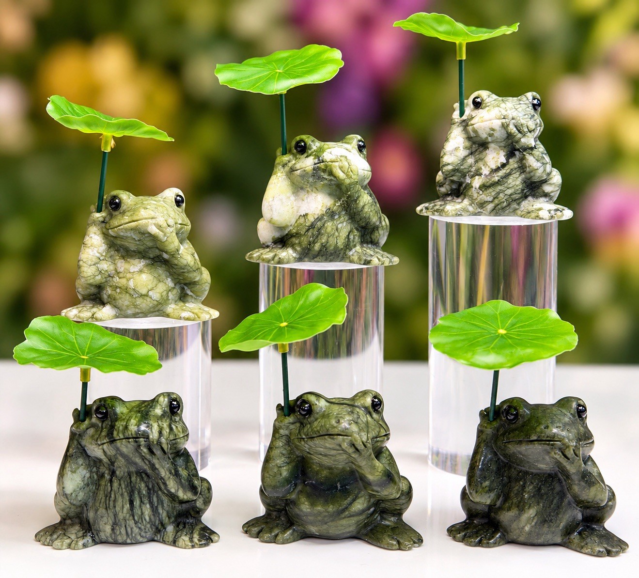 Wholesale Lot 6 Pcs Natural Nephrite Jade Frogs With Leaf Healing Energy