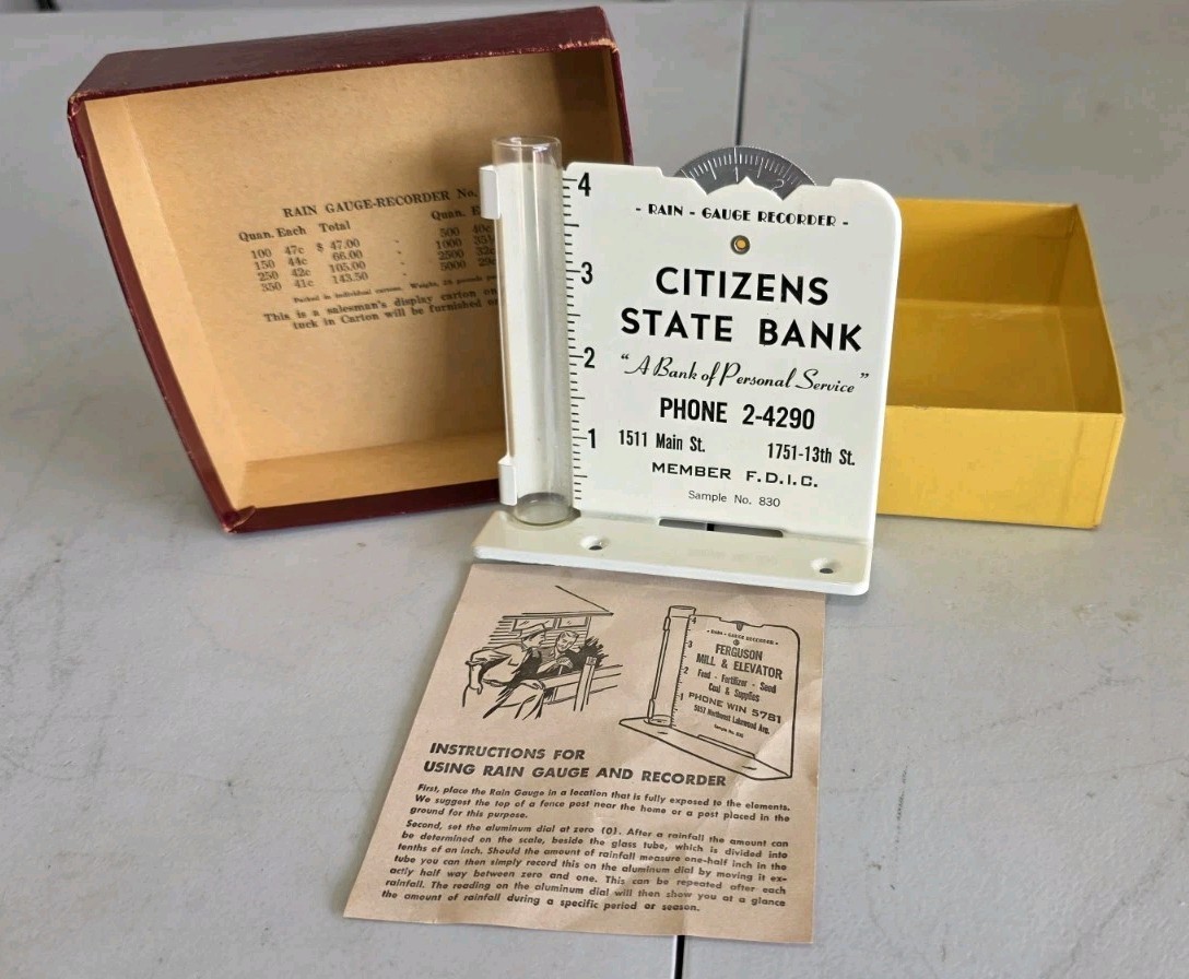 Vintage Citizens State Bank Rain Gauge