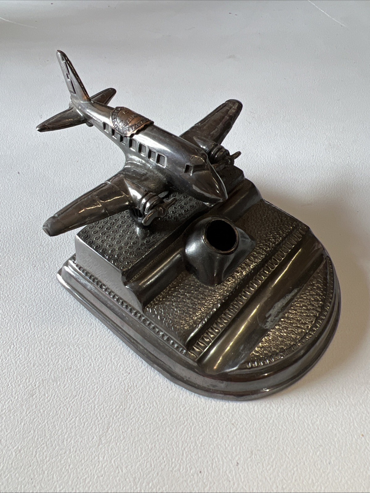 Old Slave Block Fredericksburg Va. Airplane Desk Top Pen Holder 15 oz. Vintage