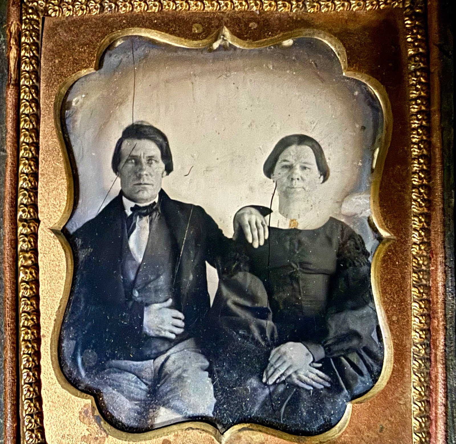 Antique Original Clear Glass Ambrotype Portrait Photograph of Couple circa 1860