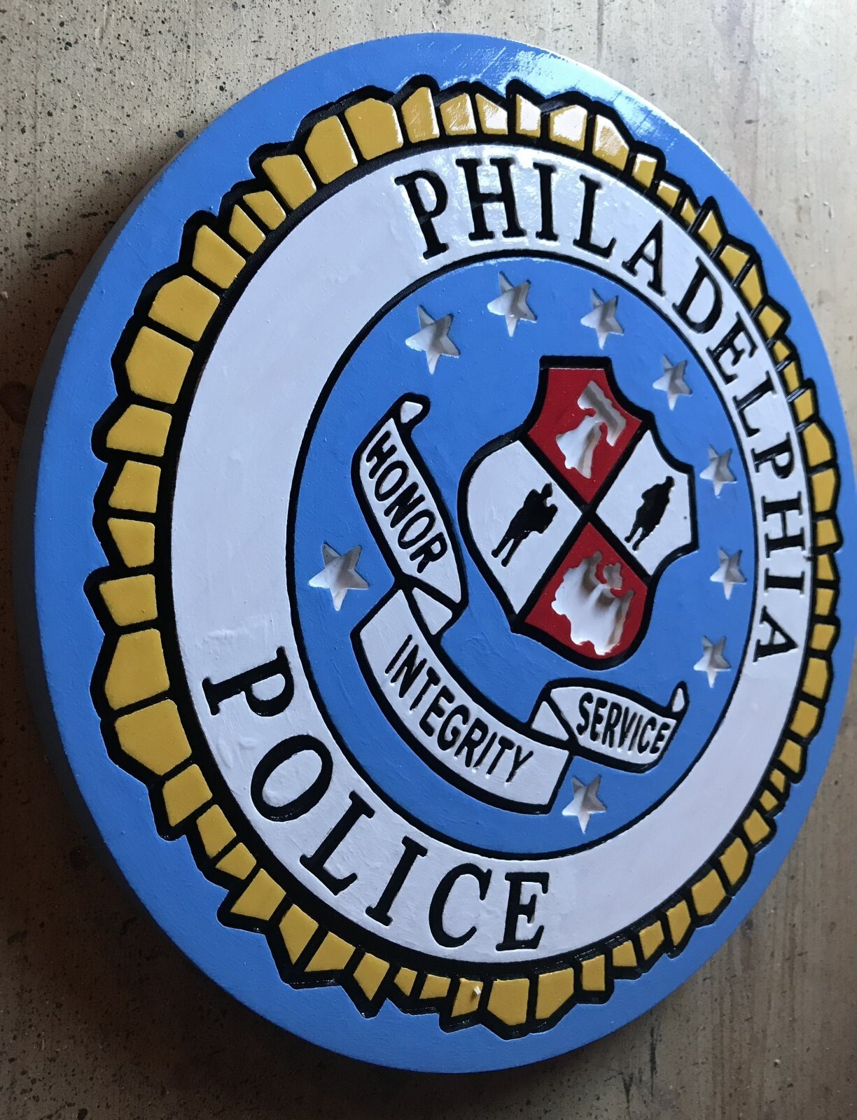 Police Philadelphia old style 3D routed wood Patch Plaque Sign Custom