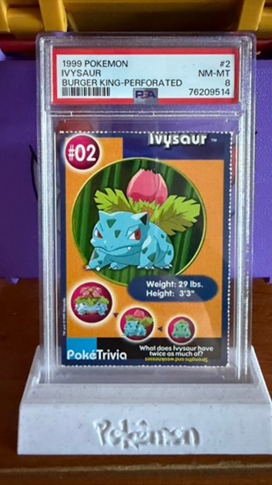 1999 Pokemon Burger King Ivysaur #2 Perforated PSA 8