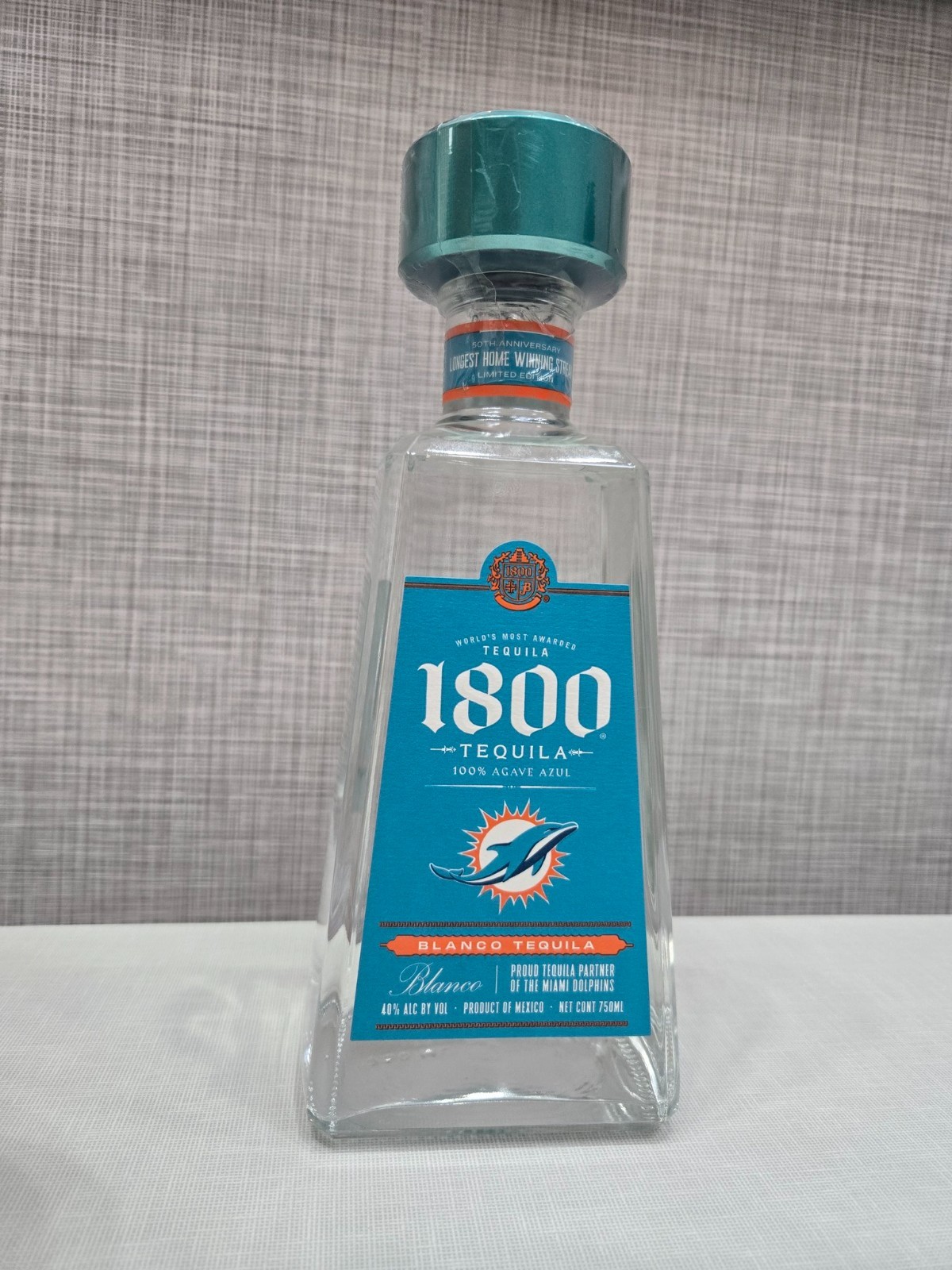 Miami Dolphins 50th Anniversary 1800 Tequila Bottle Limited Edition EMPTY