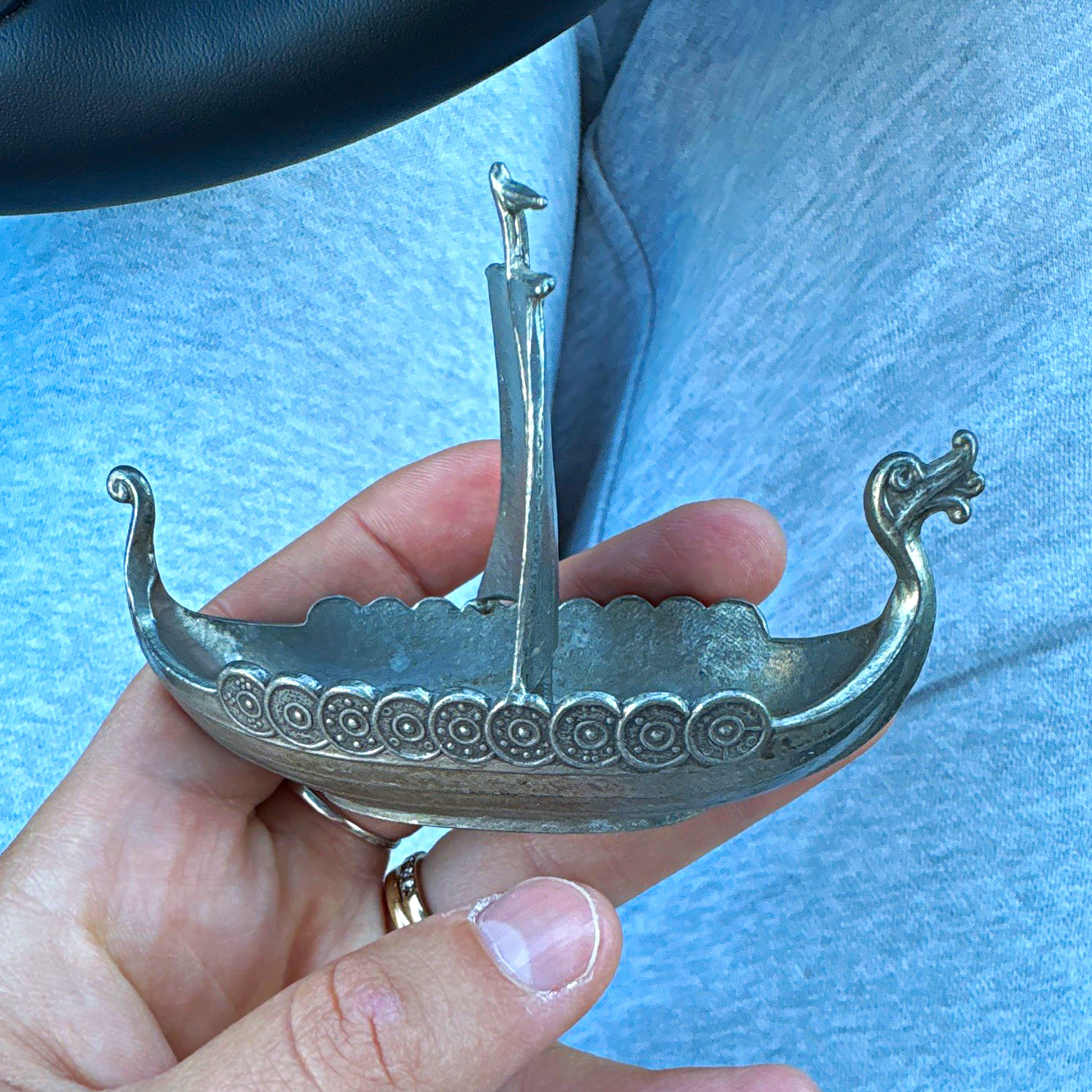Vintage Handstop Hudson Pewter Viking Ship Pewter Trinket Dish