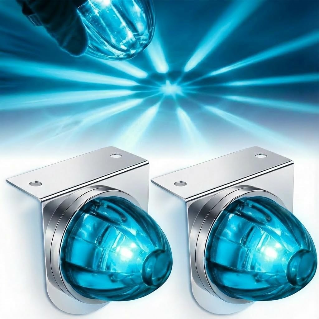 2PCS LED Watermelon Marker Lights with Brackets for Semi Trucks Ice Blue