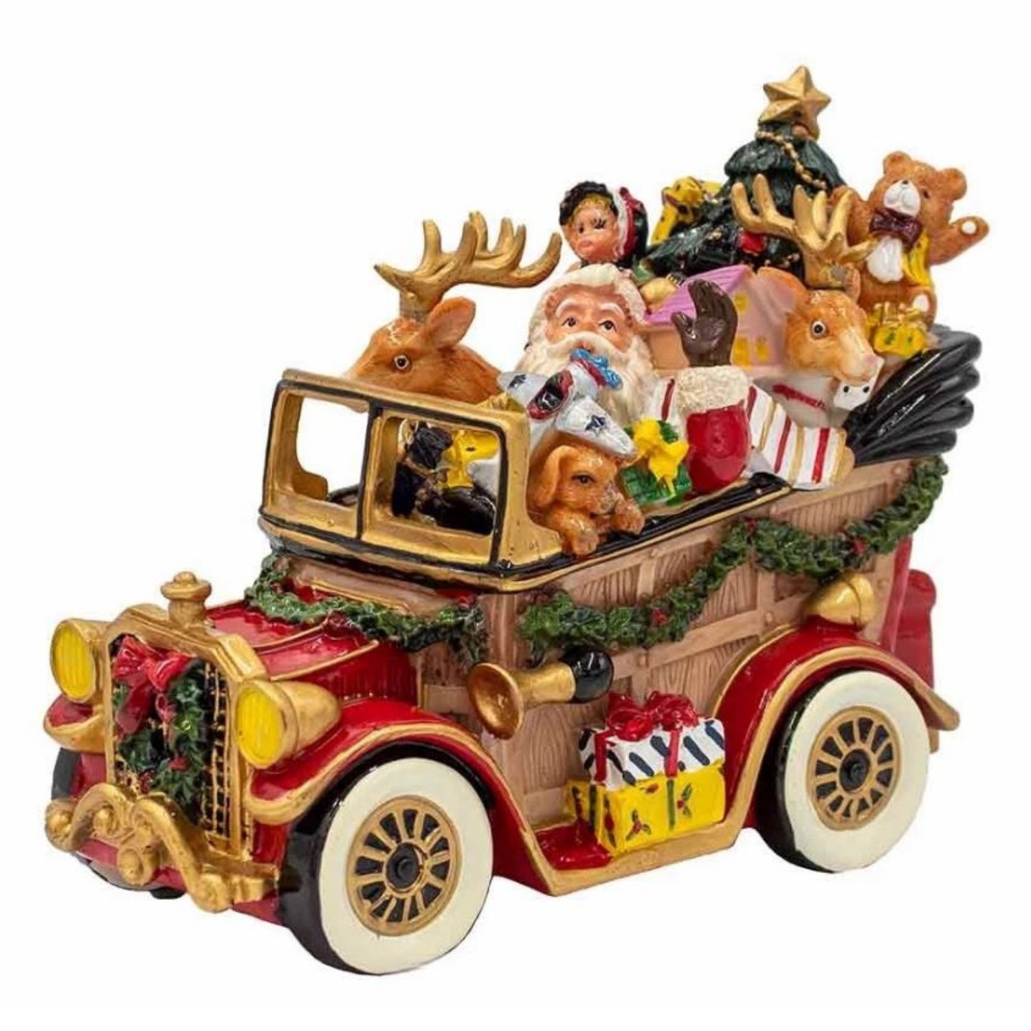 SANTA CLAUS & FRIENDS in ANTIQUE CAR MUSIC BOX / 