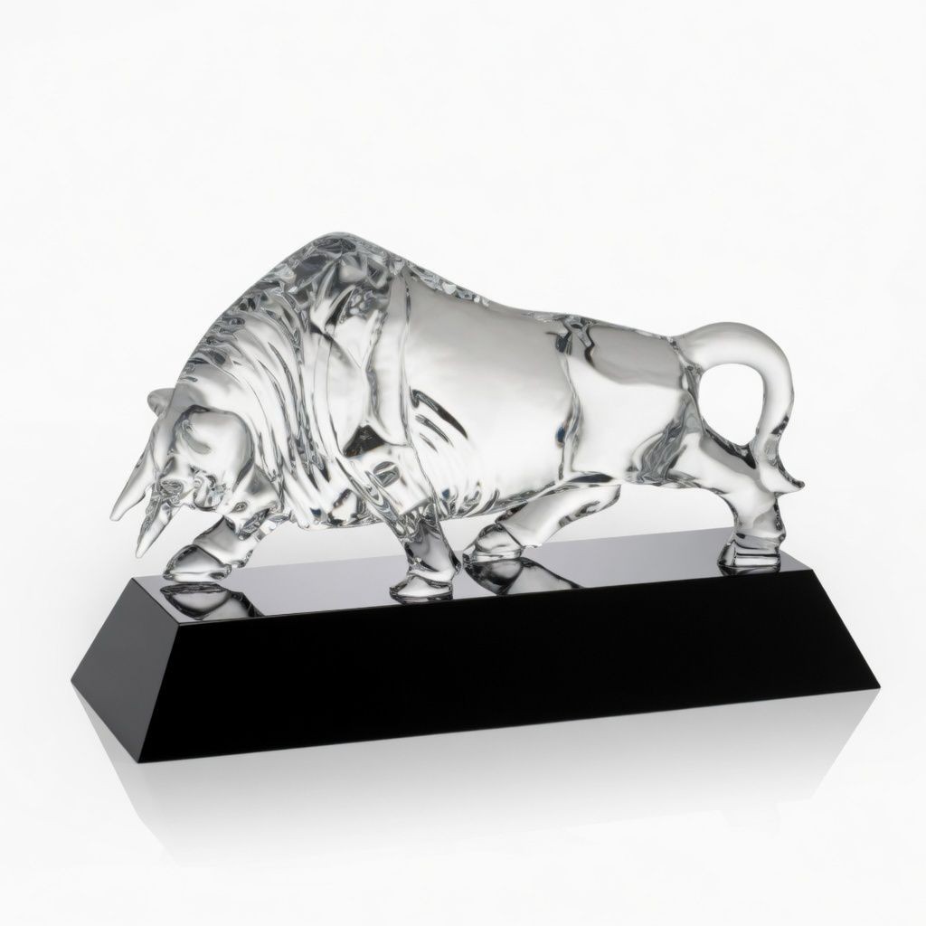 Crystal Bull Sculpture on Black Crystal Base - Deluxe Gift Box & 